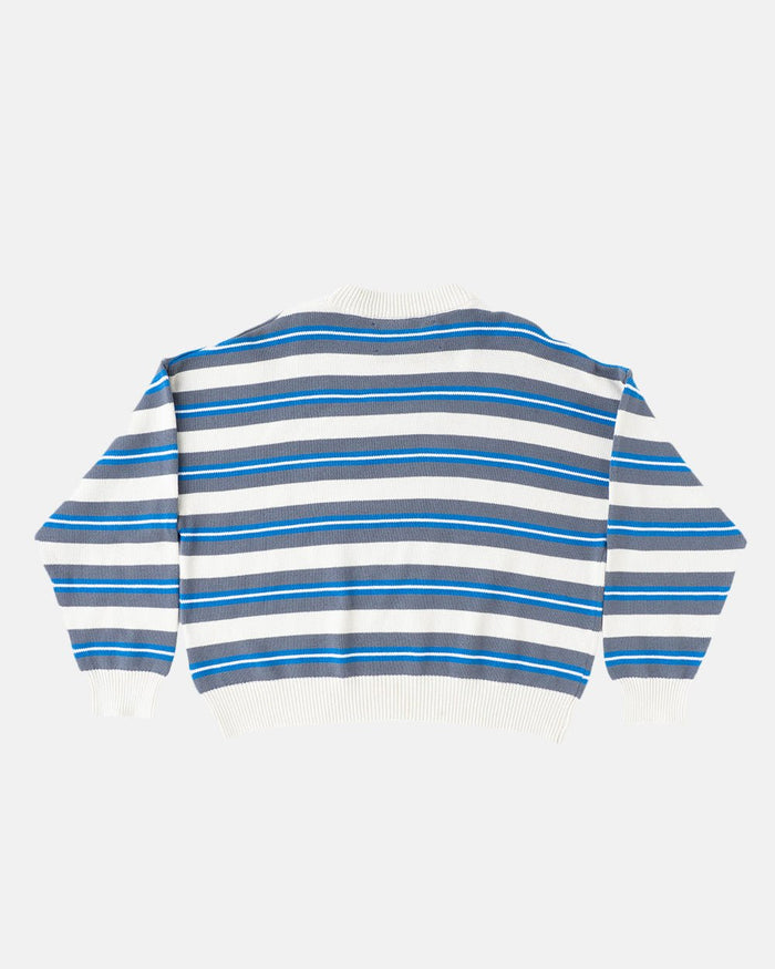 CASINO STRIPES KNIT WHITE MIST - white striped knit sweater, back view - Cold Culture