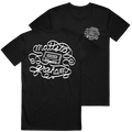 Black t-shirt made from soft U.S. cotton by Mattstagraham, featuring a white cassette tape graphic and the words "Mattsta Graham" in curly script on the back. The relaxed fit ensures everyday comfort, with a smaller matching design on the front left chest—evoking classic American Apparel style.