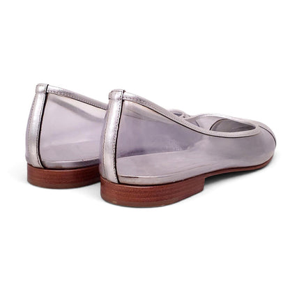 CHANEL SILVER LUCITE BALLET FLATS - SIZE 40.5