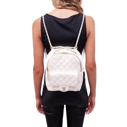 CHANEL WHITE MINI CC DAY CAVIAR BACKPACK