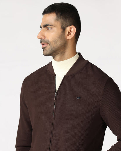 Chocolate Sauce Bomber Neck Textured Sweatshirt - Triumph