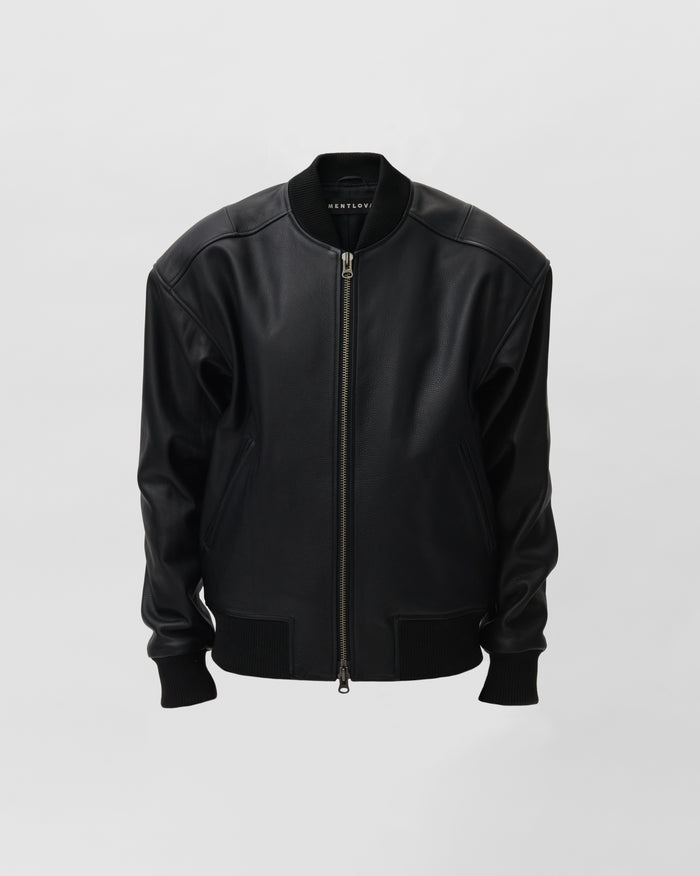 CLASSIC LEATHER BOMBER JACKET IN BLACK