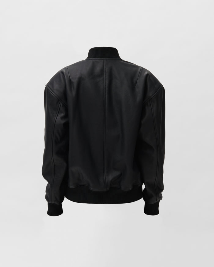 CLASSIC LEATHER BOMBER JACKET IN BLACK