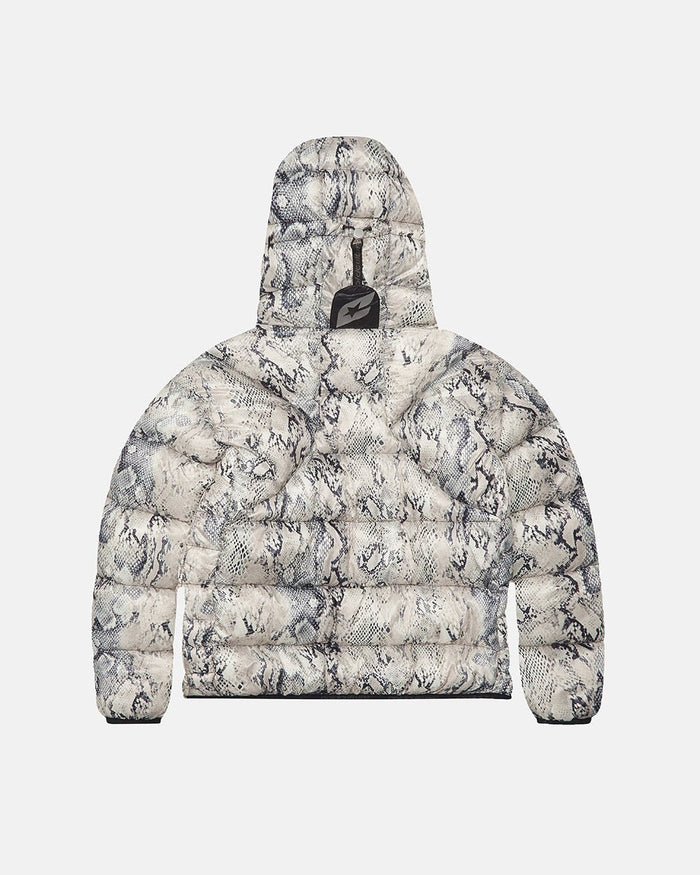CLOUD ARMOR PUFFER SNAKE - snake print puffer jacket, back view - Cold Culture
