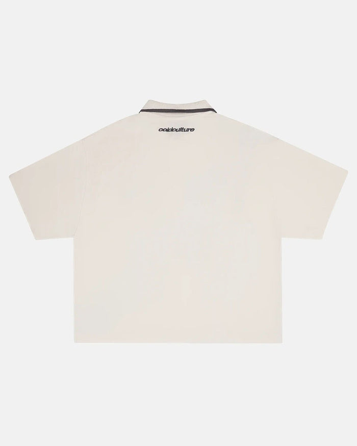 COCKY POLO GREY - grey graphic print polo shirt, back view - Cold Culture