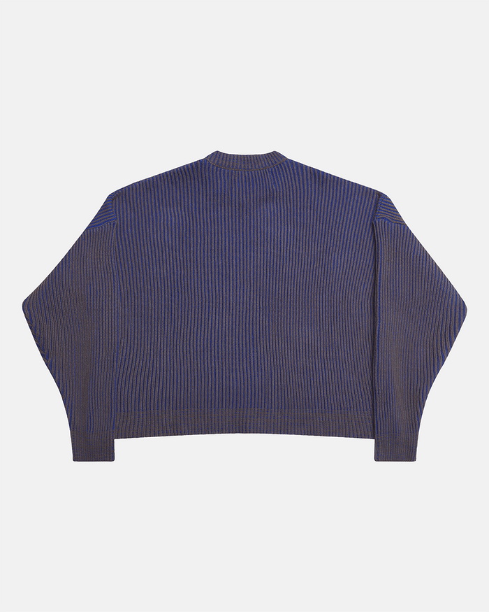 COLD UNIVERSITY KNIT DARK BLUE - dark blue ribbed knit sweater, back view - Cold Culture