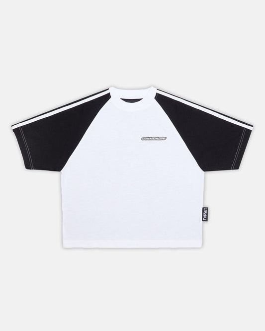COMBO TEE BLACK - black and white raglan tee, front view - Cold Culture