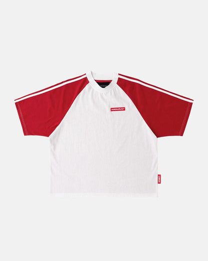 COMBO TEE WHITE/RED - white and red raglan tee, front view - Cold Culture