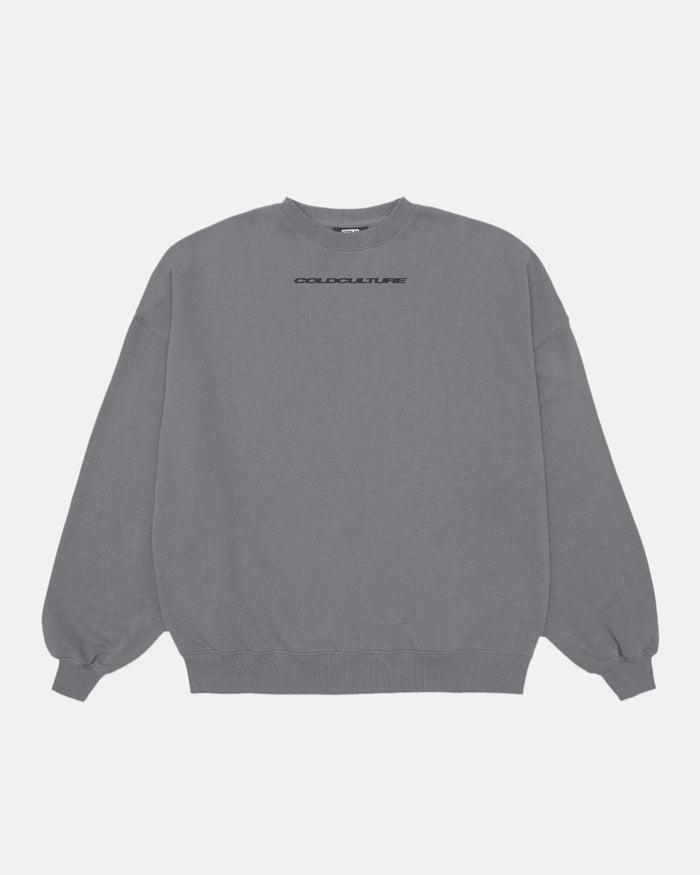 COSMOS ARC CREWNECK SMOKEY GREY - grey oversized crewneck sweatshirt, front view - Cold Culture
