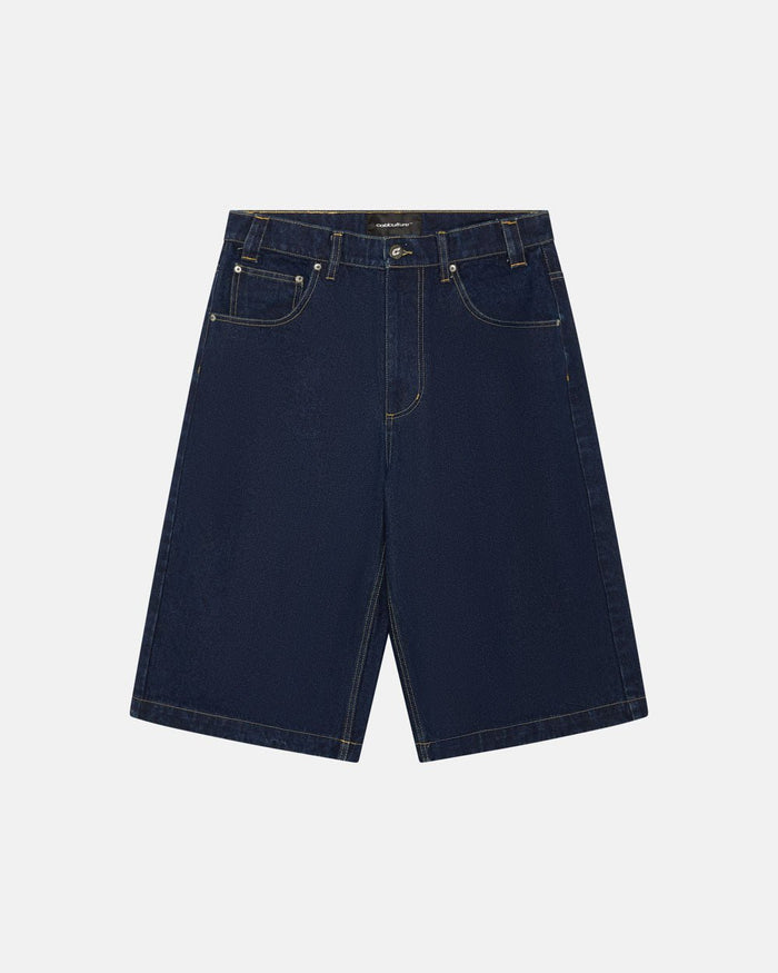 COWBOY SHORTS BLUE - dark blue denim shorts, front view - Cold Culture