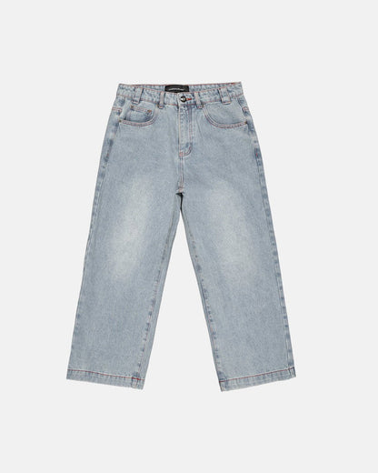 COWBOY V1 PANTS BLUE DENIM - light blue baggy denim pants, front view - Cold Culture