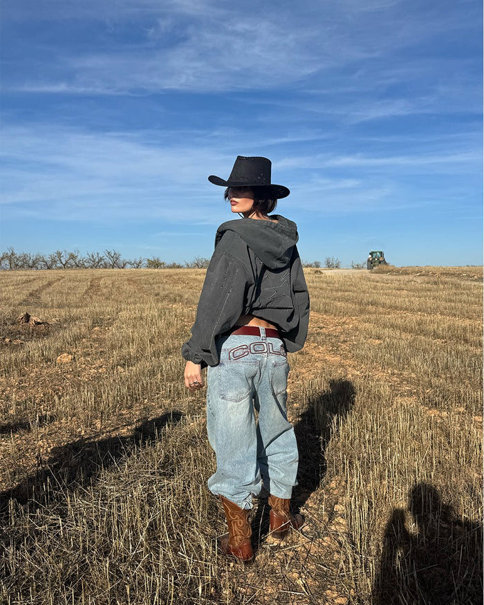 COWBOY V1 PANTS BLUE DENIM - light blue baggy denim pants, street style shot - Cold Culture