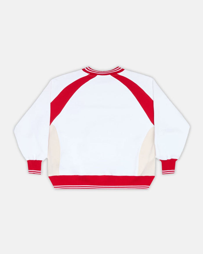 COWBOY VARSITY CREWNECK FIERY RED - red and white varsity crewneck, back view - Cold Culture
