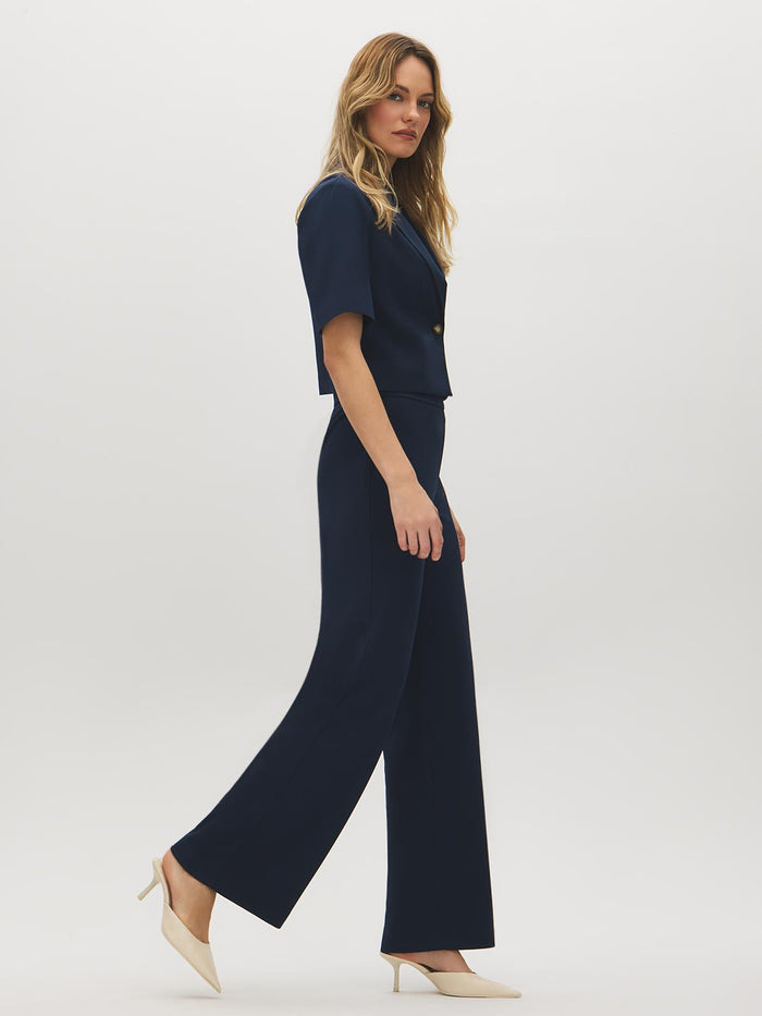 Pull-On Knit Crepe Pant - Woman Wearing Straight Leg Pants - Suzy Shier