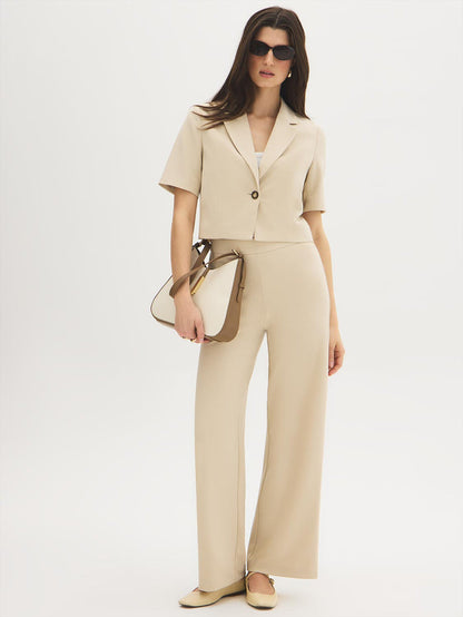 Pull-On Knit Crepe Pant - Woman Wearing Straight Leg Pants - Suzy Shier