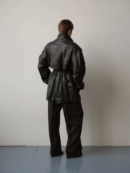 CRINKLED LEATHER PARKA IN COLD BROWN