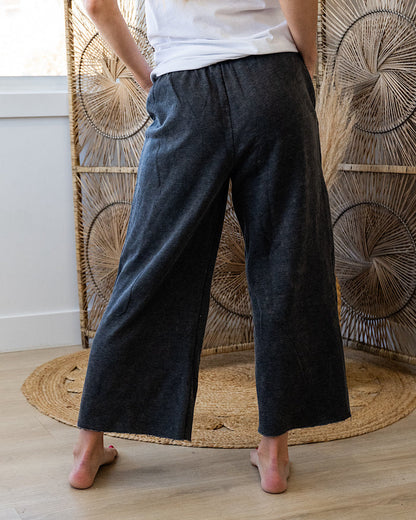 Cropped Wide Leg Comfy Pants - Ash Black Zenana