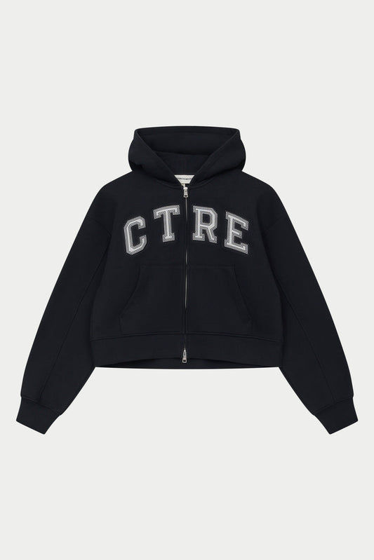CTRE APPLIQUE ZIP THROUGH HOODIE - BLACK