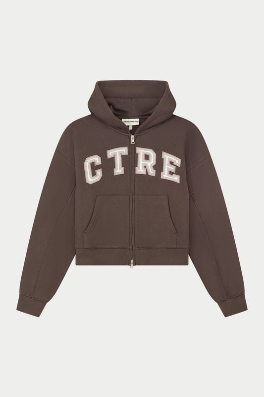 CTRE APPLIQUE ZIP THROUGH HOODIE - BROWN