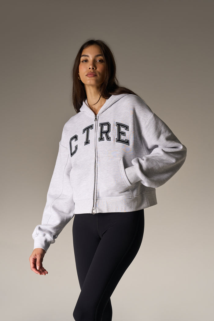 CTRE APPLIQUE ZIP THROUGH HOODIE - GREY MARL