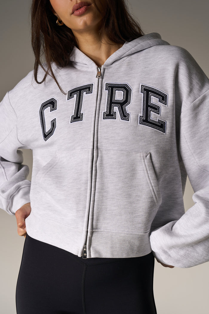 CTRE APPLIQUE ZIP THROUGH HOODIE - GREY MARL