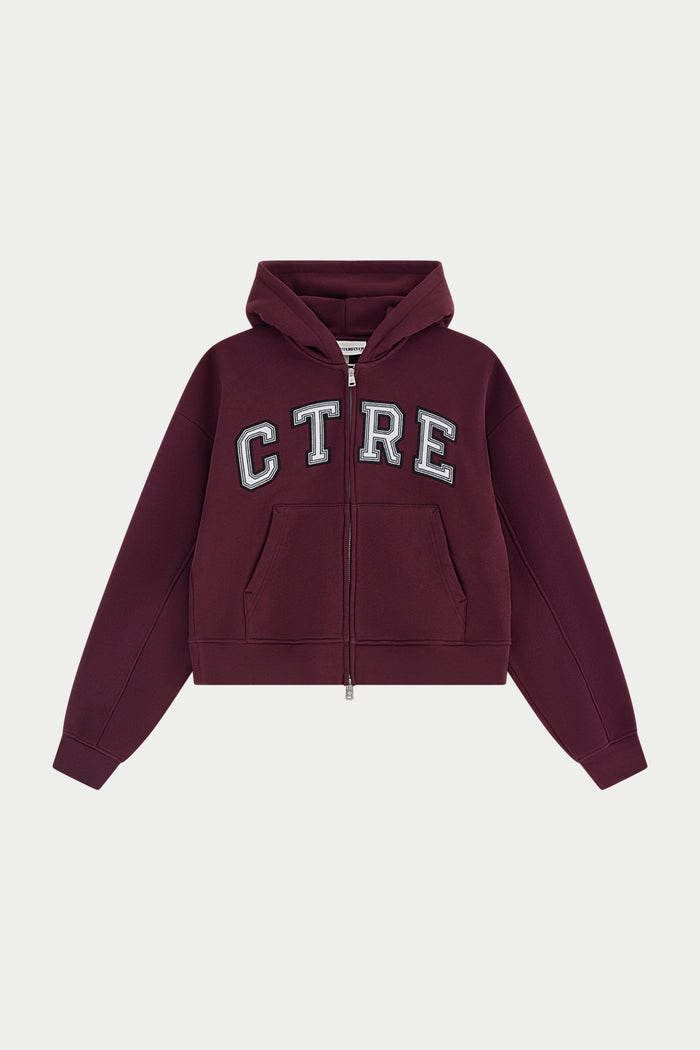 CTRE APPLIQUE ZIP THROUGH HOODIE - PLUM