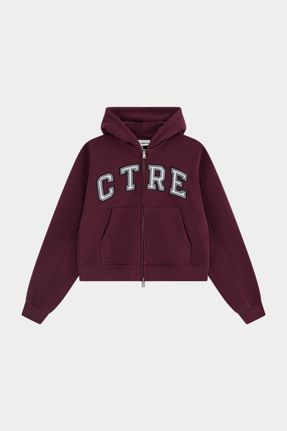 CTRE APPLIQUE ZIP THROUGH HOODIE - PLUM