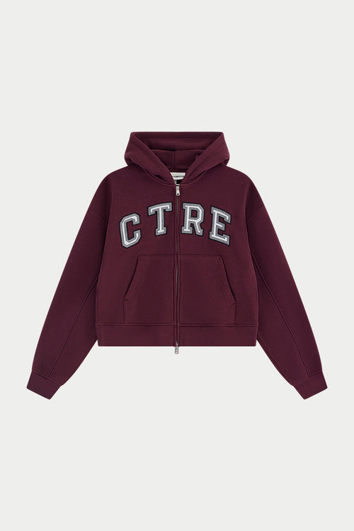 CTRE APPLIQUE ZIP THROUGH HOODIE - PLUM