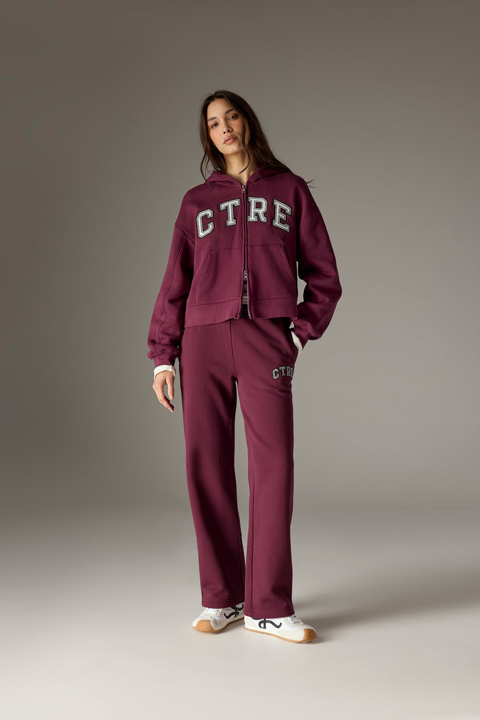 CTRE APPLIQUE ZIP THROUGH HOODIE - PLUM