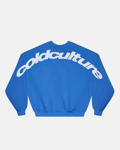 CURVED CREWNECK BLUE - blue oversized crewneck sweatshirt, back view - Cold Culture