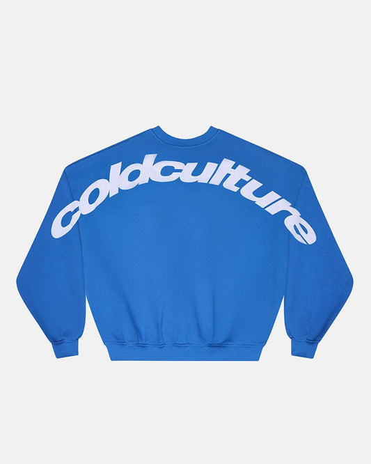 CURVED CREWNECK BLUE - blue oversized crewneck sweatshirt, back view - Cold Culture