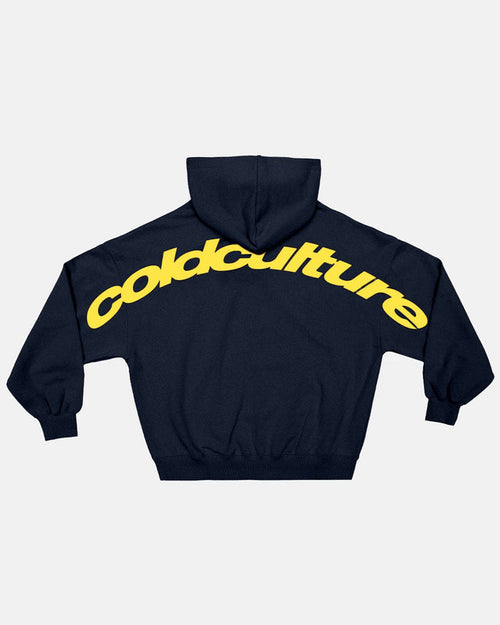CURVED HOODIE MIDNIGHT BLUE - navy blue oversized hoodie, back view - Cold Culture
