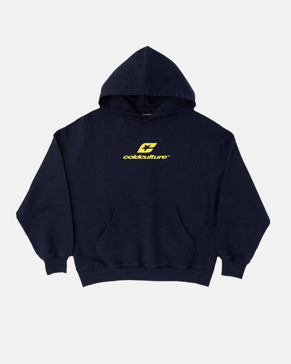 CURVED HOODIE MIDNIGHT BLUE - navy blue oversized hoodie, front view - Cold Culture