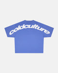 CURVED TEE AMPARO BLUE - blue oversized tee, back view - Cold Culture