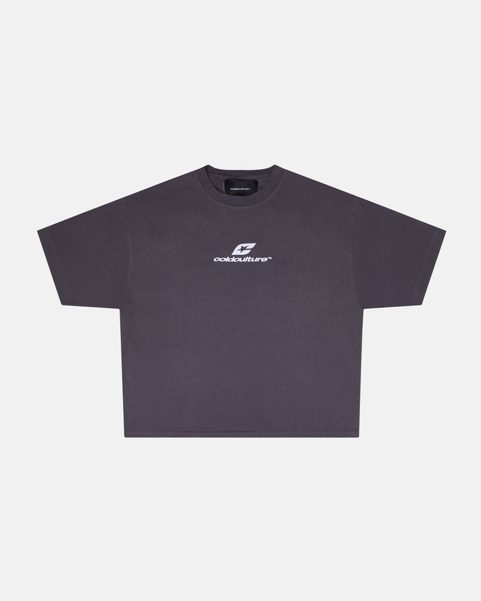 CURVED TEE NINE IRON - dark grey oversized tee, front view - Cold Culture