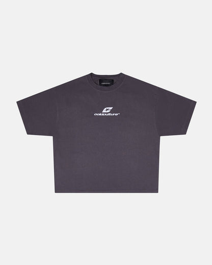 CURVED TEE NINE IRON - dark grey oversized tee, front view - Cold Culture
