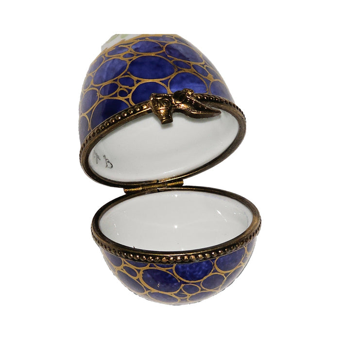 Blue Elegance Egg Box Porcelain Limoges egg French Trinket Box