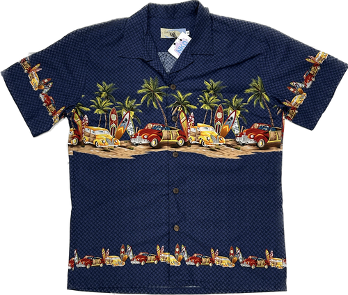 Dark Blue Island Pattern Summer Shirt
