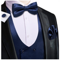 Dark Blue Solid U-Neck Double-Breasted Vest Set- MJ-3255