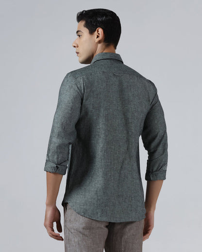 Dark Green Linen Solid Shirt - Stelo