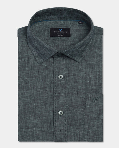 Dark Green Linen Solid Shirt - Stelo