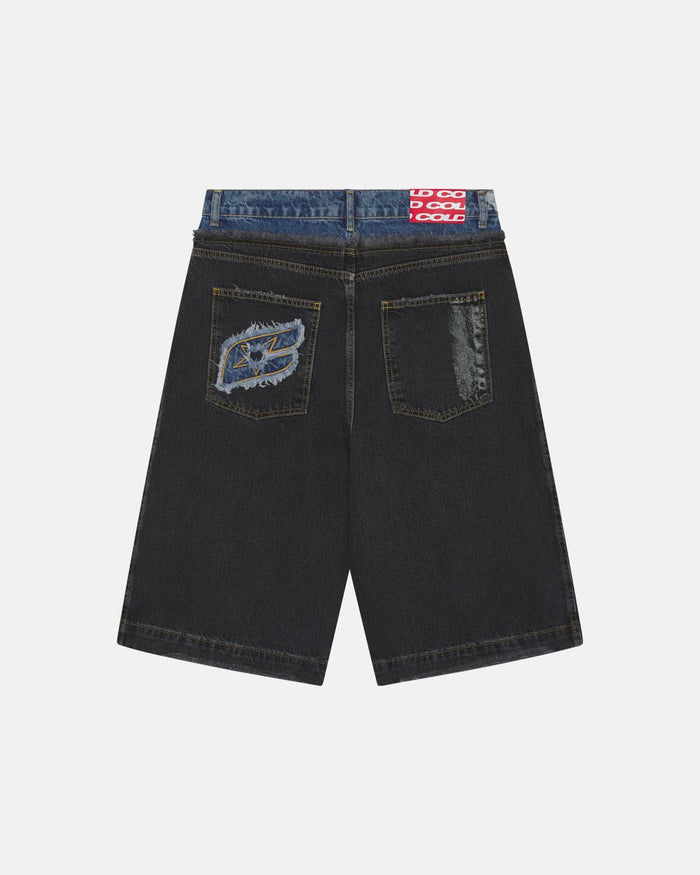 DARK SEA SHORT - baggy black denim shorts, back view - Cold Culture