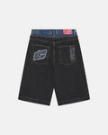 DARK SEA SHORT - baggy black denim shorts, back view - Cold Culture