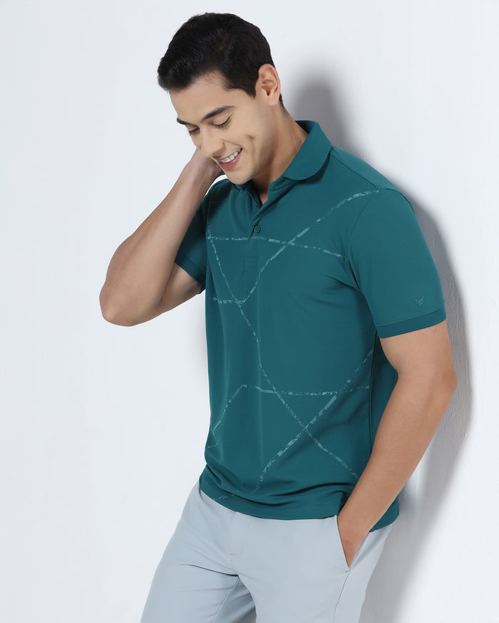 Deep Teal TechPro Printed Polo - Cedric