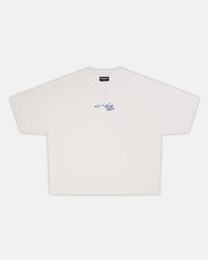DEMON TEE WIND GREY - light grey graphic print tee, front view - Cold Culture