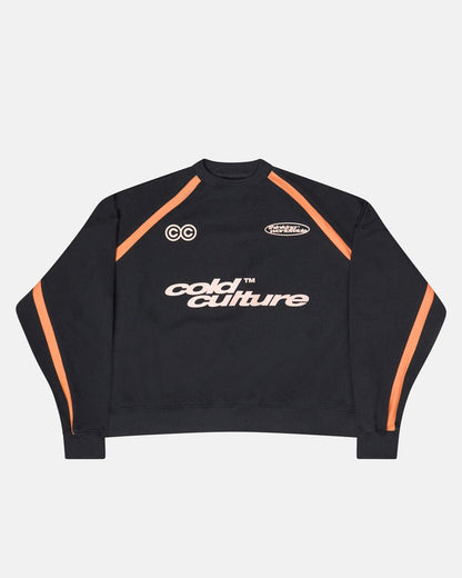 DETAILED CREWNECK BLACK - black oversized crewneck sweatshirt, front view - Cold Culture