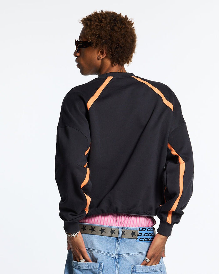 DETAILED CREWNECK BLACK - black oversized crewneck sweatshirt, back view on male model - Cold Culture #man