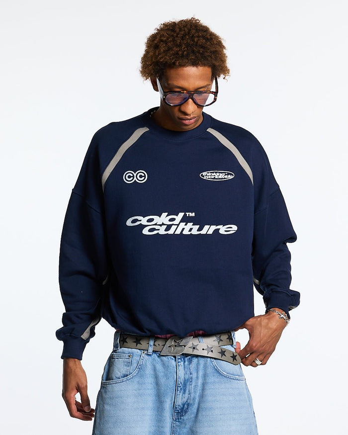DETAILED CREWNECK INDIGO BLUE - COLD CULTURE #man