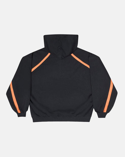 DETAILED HOODIE BLACK - black and orange hoodie, back view - Cold Culture