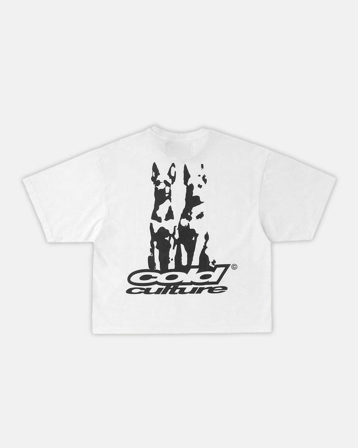 DOGS TEE WHITE - white oversized graphic tee, back view - Cold Culture